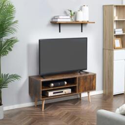 Rackhams TV Unit Cabinet for TVs up to 55Inches with Cupboard Shelves, Brown - thumbnail 1