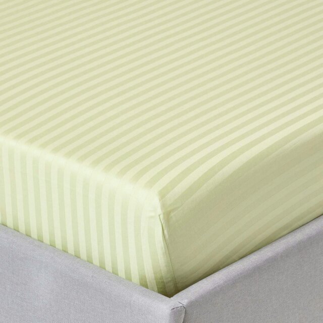 Rackhams Silky 330 TC Egyptian Cotton Satin Stripe Fitted Sheet – 30 cm Deep - Sage Green - Small Double - image 1