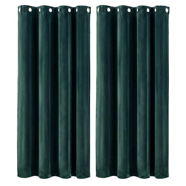 Rackhams Thick Thermal Blackout Curtains Velvet 46x54 Inch Eyelet Ring Top Green - image 1