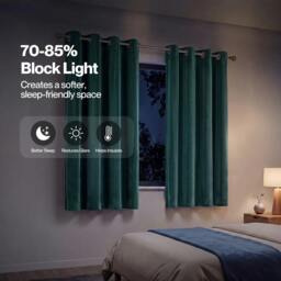Rackhams Thick Thermal Blackout Curtains Velvet 46x54 Inch Eyelet Ring Top Green - thumbnail 4
