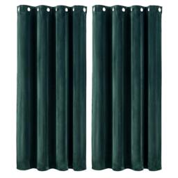 Rackhams Thick Thermal Blackout Curtains Velvet 46x54 Inch Eyelet Ring Top Green - thumbnail 1