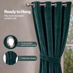 Rackhams Thick Thermal Blackout Curtains Velvet 46x54 Inch Eyelet Ring Top Green - thumbnail 6