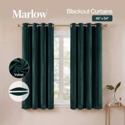 Rackhams Thick Thermal Blackout Curtains Velvet 46x54 Inch Eyelet Ring Top Green - thumbnail 2
