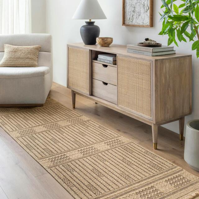 Rackhams Mirage-Cottage Tan Brown Fringe In- & Outdoor Jute-Look Rug - 80 x 220 cm - image 1