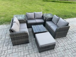 Rackhams Outdoor Garden Furniture Sets 7 Seater Wicker Rattan Furniture Sofa Sets with Square Coffee Table Love seat Sofa Big Footstool 2 Side Tables - thumbnail 2