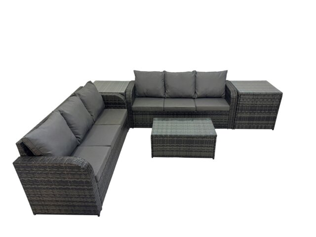 Rackhams Outdoor 3 Seater Sofa Coffee Table Set Garden Rattan Furniture Set 6 Seater with 2 Side Tables Dark Grey - image 1