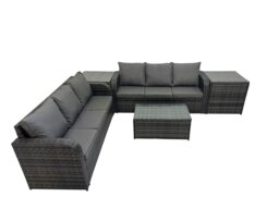 Rackhams Outdoor 3 Seater Sofa Coffee Table Set Garden Rattan Furniture Set 6 Seater with 2 Side Tables Dark Grey - thumbnail 1
