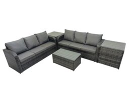 Rackhams Outdoor 3 Seater Sofa Coffee Table Set Garden Rattan Furniture Set 6 Seater with 2 Side Tables Dark Grey - thumbnail 2