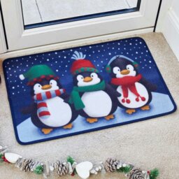 Rackhams 60cm x 40cm Frosty Penguins Fabric Christmas Doormat - thumbnail 2