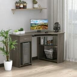 Rackhams L-Shaped Corner Computer Desk w/ 2 Shelves Wide Worktop Keyboard Tray Drawer & CPU Stand Home Office Study Bedroom Furniture Grey - thumbnail 2