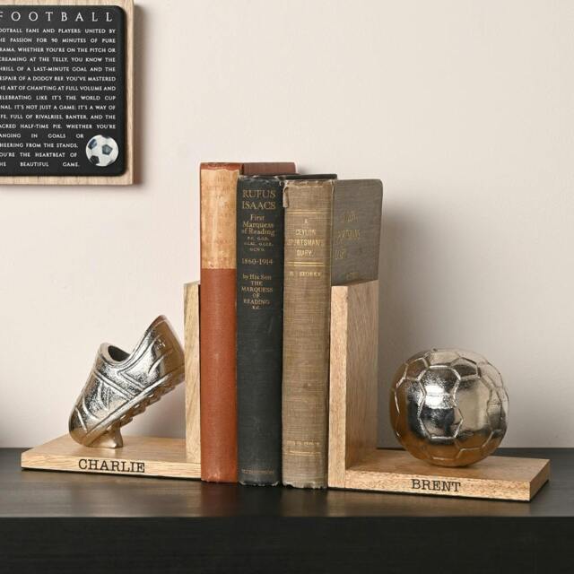 Rackhams Personalised Football Bookends - H14 x W28.5cm x D8.5cm, 0.593kg - Metal/Wood - image 1