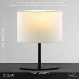 Rackhams Modern Designer Oval Table Lamp in Matte Black with Off-White Fabric Shade - thumbnail 6