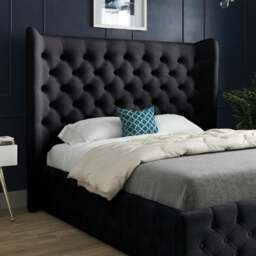 Rackhams Florence Wide Winged Upholstered Soft Velvet Bed Frame - Black - Black - Single - thumbnail 2