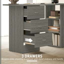 Rackhams 120cm Computer Desk, Study Table with 3 Shelf & Drawers, Grey - Brown - thumbnail 5
