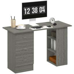 Rackhams 120cm Computer Desk, Study Table with 3 Shelf & Drawers, Grey - Brown - thumbnail 2