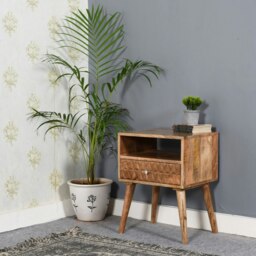 Rackhams Zenon Light Mango Wood Bedside Table with 1 Drawer & Open Slot - Wood - 1 - 45x35x58 CM (LxDxH) - thumbnail 2