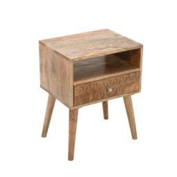 Rackhams Zenon Light Mango Wood Bedside Table with 1 Drawer & Open Slot - Wood - 1 - 45x35x58 CM (LxDxH) - thumbnail 3
