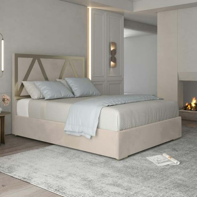 Rackhams Alison Upholstered Soft Velvet Metal Bed Frame - Cream - Silver - Small double - image 1