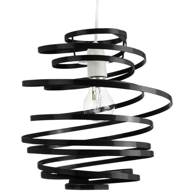 Rackhams Contemporary Black Gloss Metal Double Ribbon Spiral Swirl Ceiling Light Pendant - image 1