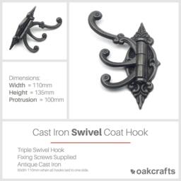Rackhams Antique Cast Iron Decorative Swivel Triple Hat and Coat Hook - thumbnail 2