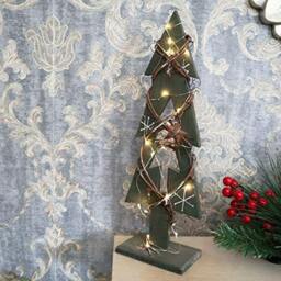 Rackhams 30cm Green Tree Wooden LED Tree Tabletop Centrepiece Christmas Holiday Home decoration with 20 Warm white LEDs Green Tree - 30CM - Wood - Green - thumbnail 6