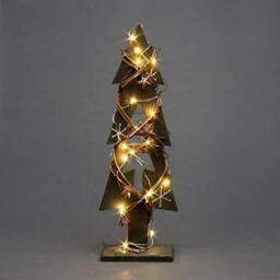 Rackhams 30cm Green Tree Wooden LED Tree Tabletop Centrepiece Christmas Holiday Home decoration with 20 Warm white LEDs Green Tree - 30CM - Wood - Green - thumbnail 3