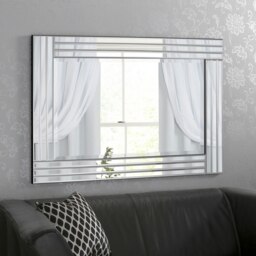 Rackhams Large Art Deco Triple Glass Framed Wall Mirror 120cm x 80cm