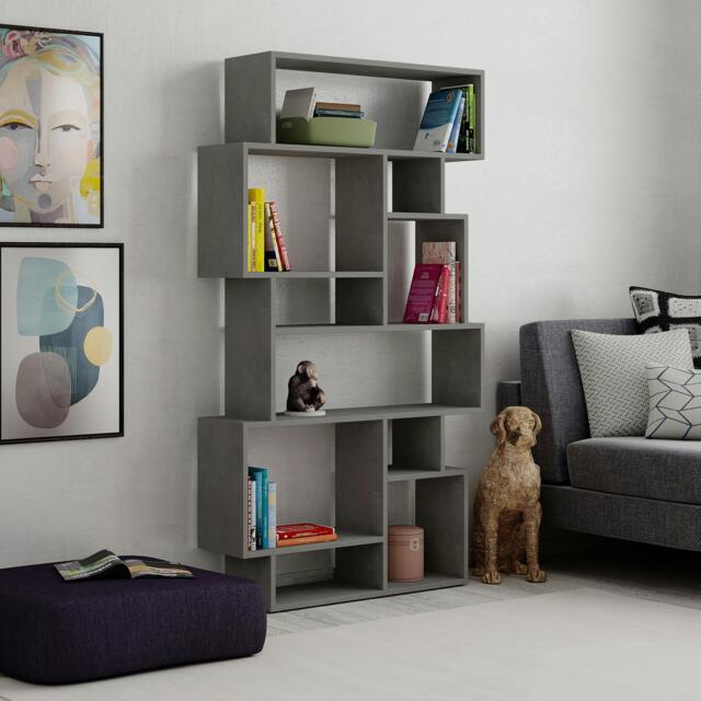 Rackhams Karmato Modern Bookcase Display Unit with 10 Compartments 168.5cm Tall - Retro Grey - image 1