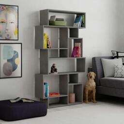 Rackhams Karmato Modern Bookcase Display Unit with 10 Compartments 168.5cm Tall - Retro Grey - thumbnail 1