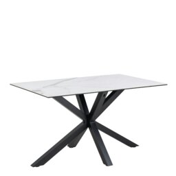 Rackhams Heaven Dining Table with Ceramic White Top 135cm Included 4 Alonso Swivel Cream Dining Chair with Armrest - Black - No - White - thumbnail 2