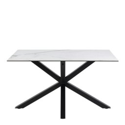 Rackhams Heaven Dining Table with Ceramic White Top 135cm Included 4 Alonso Swivel Cream Dining Chair with Armrest - Black - No - White - thumbnail 3