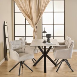 Rackhams Heaven Dining Table with Ceramic White Top 135cm Included 4 Alonso Swivel Cream Dining Chair with Armrest - Black - No - White