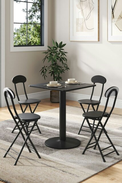 Rackhams 5pcs Set Square Table and 4 Chairs Bistro Coffee Table Dining Set Furniture - Black - image 1