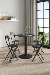 Rackhams 5pcs Set Square Table and 4 Chairs Bistro Coffee Table Dining Set Furniture - Black - thumbnail 3