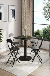 Rackhams 5pcs Set Square Table and 4 Chairs Bistro Coffee Table Dining Set Furniture - Black - thumbnail 2