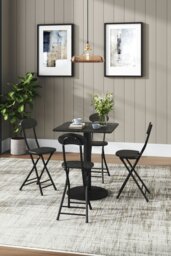Rackhams 5pcs Set Square Table and 4 Chairs Bistro Coffee Table Dining Set Furniture - Black - thumbnail 4