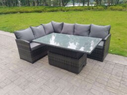 Rackhams High Back Corner Rattan Garden Furniture Sofa Dining Rising Table Height Adjustable 6 Seater - thumbnail 1