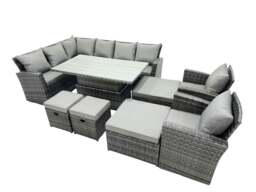 Rackhams Poly Rattan Outdoor Patio Height Adjustable Rising Lifting Table Corner Sofa Set with 4 Stool,2 Chairs for Garden Backyard Dark Grey Mixed - thumbnail 2