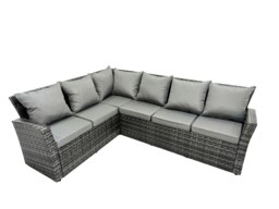 Rackhams Poly Rattan Outdoor Patio Height Adjustable Rising Lifting Table Corner Sofa Set with 4 Stool,2 Chairs for Garden Backyard Dark Grey Mixed - thumbnail 5