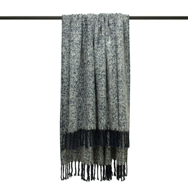 Rackhams Weaver Throw with Herringbone Design - Navy - One Size - Navy - 100% Acrylic - image 1