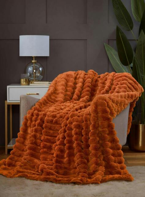 Rackhams Rabbit Fur Burnt Orange Throw 150x200cm - image 1