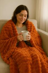 Rackhams Rabbit Fur Burnt Orange Throw 150x200cm - thumbnail 3