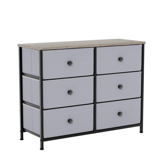 Rackhams Chorley 6 Drawer Fabric Drawer Chest, Beige & Grey Wood - Beige - image 1