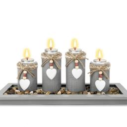 Rackhams Wooden Tealight Candle Holder Set of 4 with Decorative Tray Multiple holder Table Centrepiece for Home Decor Valentine's Day