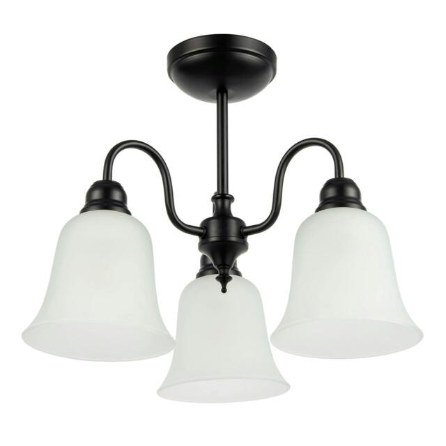 Rackhams Classic and Ornate Matte Black Ceiling Light Fitting with Glass Shades - image 1
