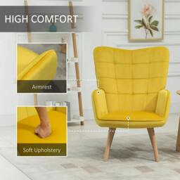 Rackhams Modern Accent Chair, Upholstered Tufted Wingback Armchair with Seat Padding, Velvet Leisure Lounge Bedroom Chair with Wood Legs, Yellow - thumbnail 4