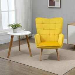 Rackhams Modern Accent Chair, Upholstered Tufted Wingback Armchair with Seat Padding, Velvet Leisure Lounge Bedroom Chair with Wood Legs, Yellow - thumbnail 6