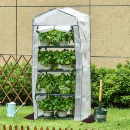 Rackhams 4 Tiers Mini Portable Greenhouse Compact Plant Grow Shed Metal Frame PE Cover 160H x 70L x 50Wcm - thumbnail 2
