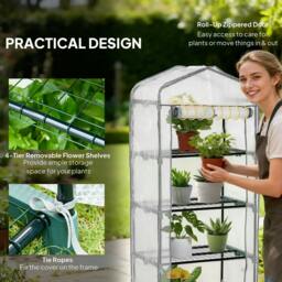 Rackhams 4 Tiers Mini Portable Greenhouse Compact Plant Grow Shed Metal Frame PE Cover 160H x 70L x 50Wcm - thumbnail 6