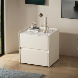 Rackhams Mursi Bedside Table, Solid Wood, Cream - 40cm - thumbnail 1